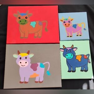 wall canvas wholesale cows farm animals painting on canvas folk art colorful